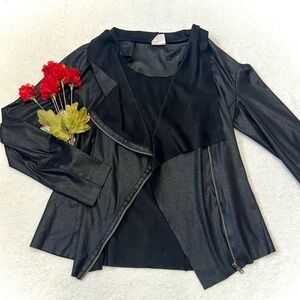 Mote Faux Leather/Suede Draped Moto Jacket Blazer - Small